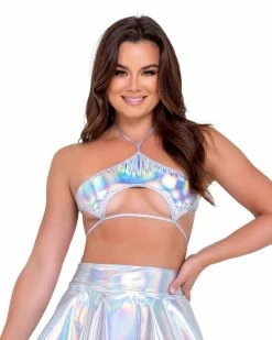 Roma Silver Holo Cutout Tie Top -ravewonder store ezgif 4 c0f225273e 3