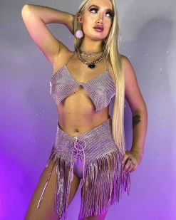 Hengda Lavender Rhinestone Fringe Front Wrap Skirt 7 Hengda Lavender Rhinestone Fringe Front Wrap Skirt -ravewonder store p12