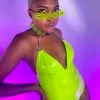 OhYes Fashion Neon Yellow Urban Nights Vinyl And Chain Bodysuit