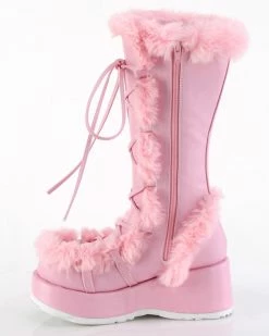 Pleasers Demonia Pink Winter Solstice Faux Fur Boots -ravewonder store pink3