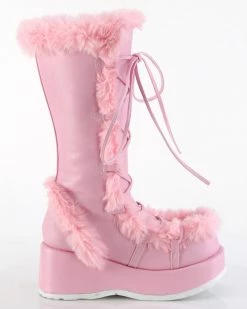 Pleasers Demonia Pink Winter Solstice Faux Fur Boots -ravewonder store pink5