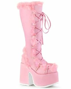 Pleasers Demonia Pastel Pink Furry Winter Faux Fur Boots -ravewonder store pink dfc19043 3234 42b8 8aa7 cb5853d992f5