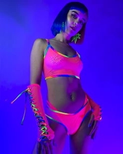 J. Valentine Over The Rainbow Mesh Crop Tank