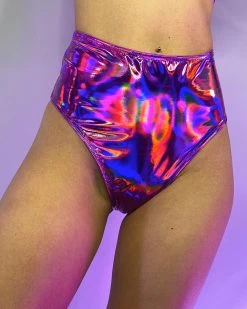 J. Valentine Cyber Prom Holographic Viny High Waist Shorts -ravewonder store pinkholo