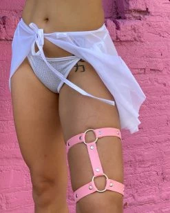 AE 1pc Miss Behaved Dual-Strap Faux Leather O-Ring Leg Garter -ravewonder store pinkleggarter