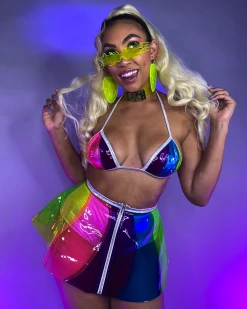 J. Valentine Beach Ball Rainbow Vinyl Pinwheel PVC Skirt -ravewonder store rainbow