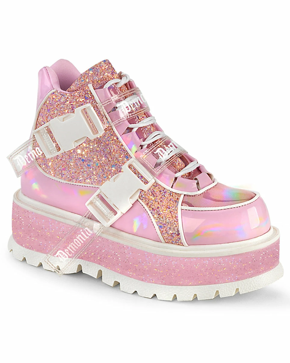 Pleasers Demonia Slacker Holo Pink Ankle Boots 5 Pleasers Demonia Slacker Holo Pink Ankle Boots - Image 3